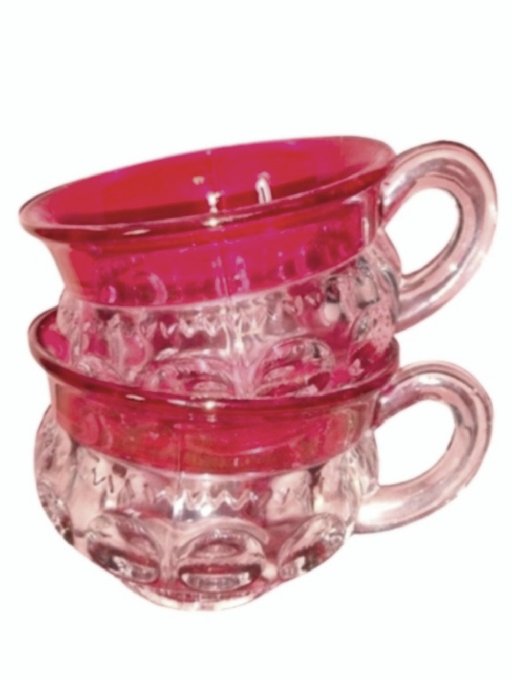 Heavy Cup Vintage King Crown Red Flash Thumbprint Cups Set Tiffin Indiana Glass
